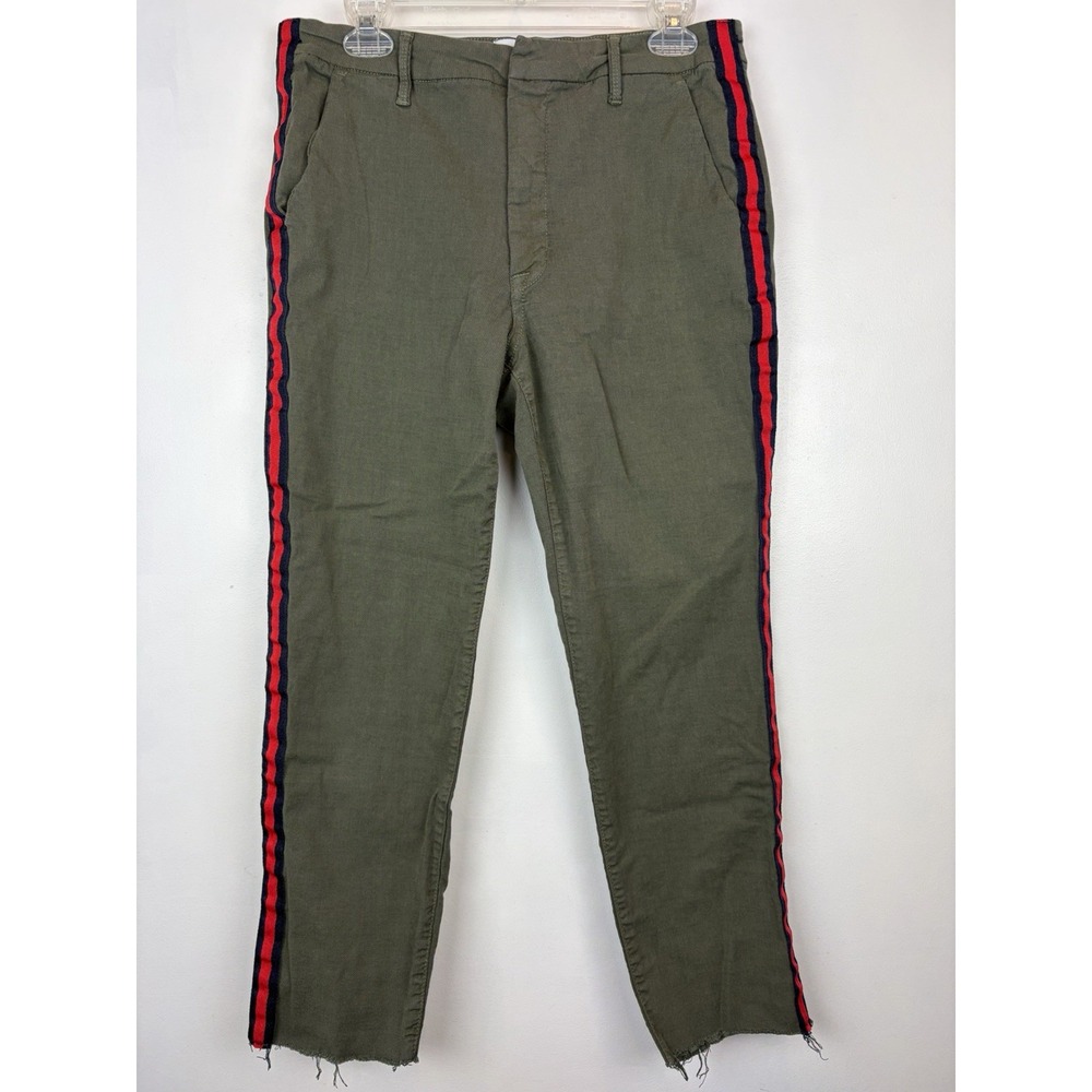 Pistola Utility Pants Ankle Military Womens 30 Stretch Army Green Red Stripe